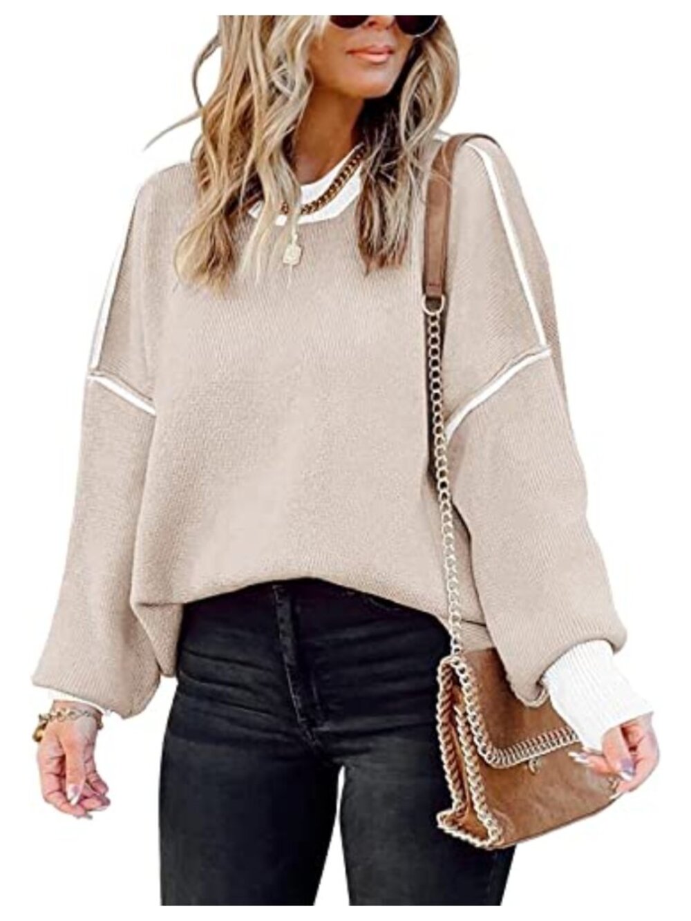 Oversized Viscose Nylon Knit Pullover Sweater Long Sleeve Tunic Tops